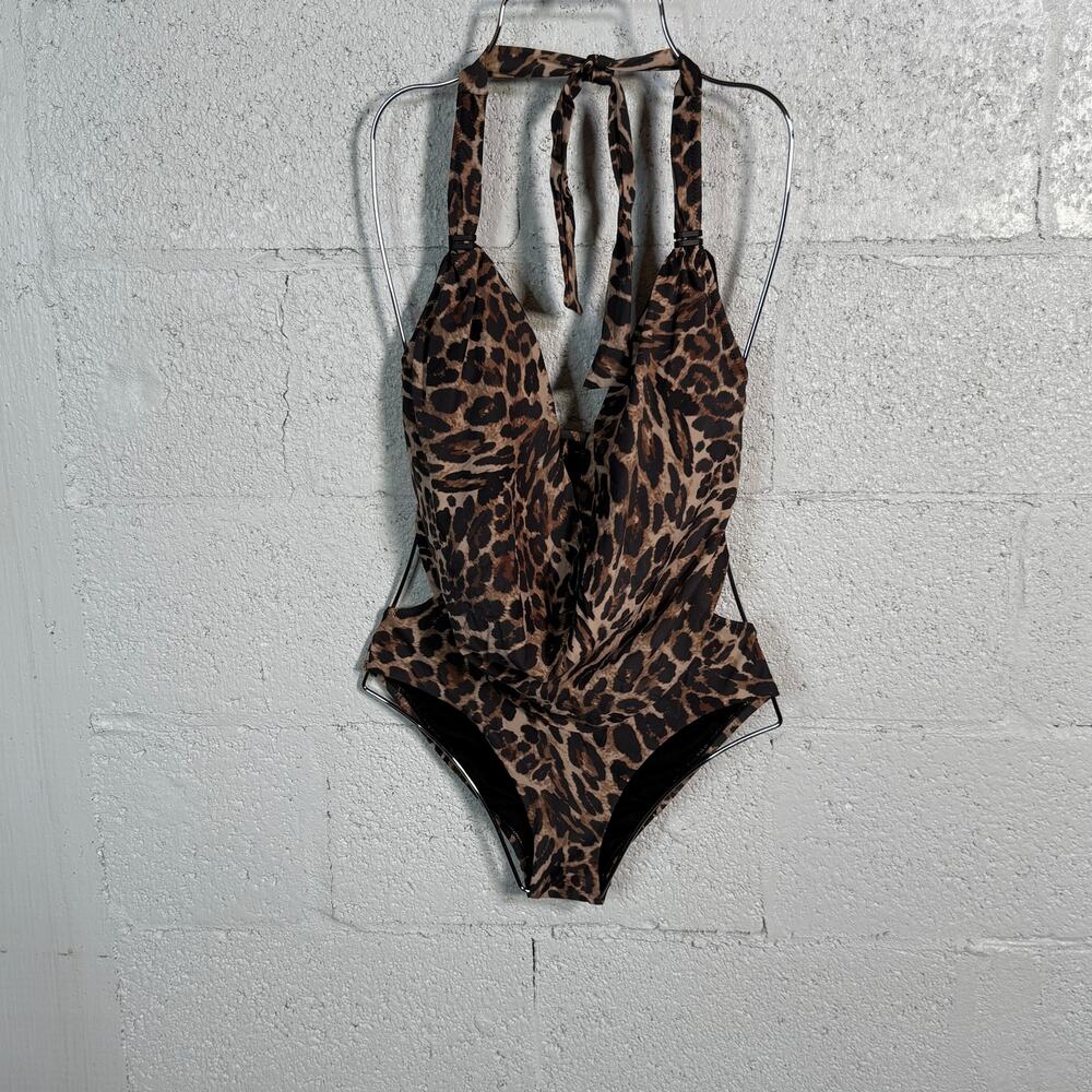 Bar III Cowlneck One-Piece Swimsuit animal print multi, X-Small MSRP $94